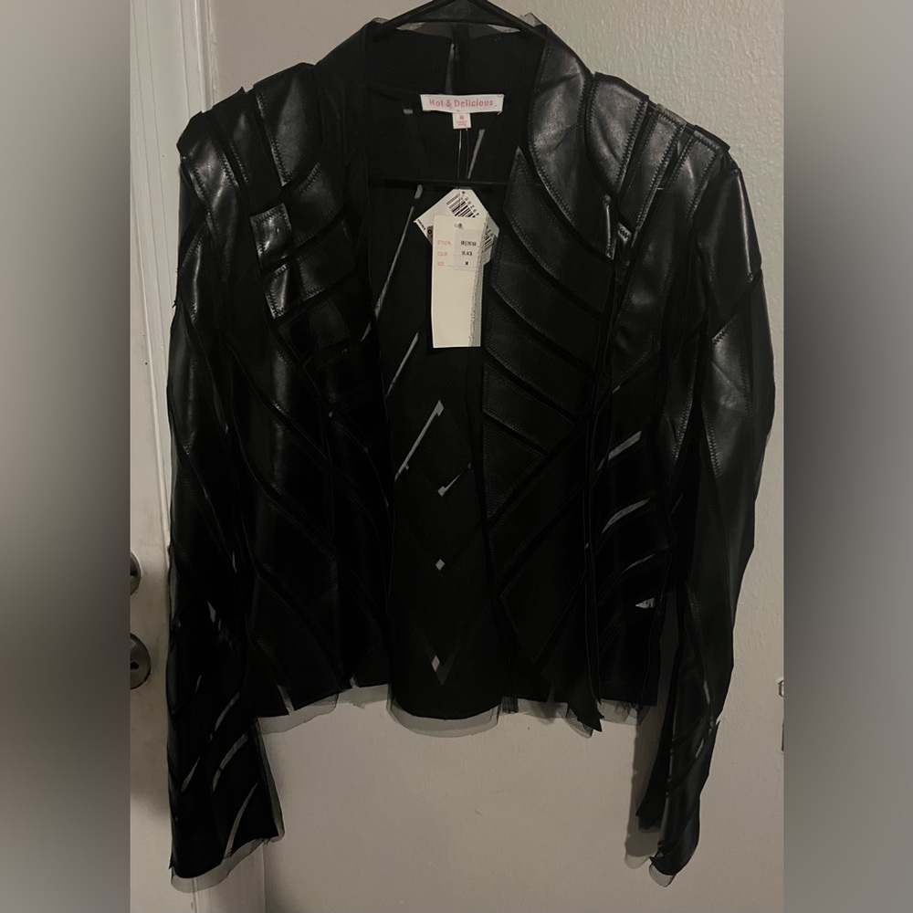 Black Textured Leather Jacket